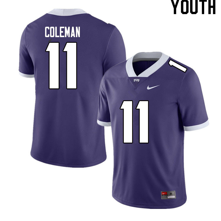 Youth #11 Khari Coleman TCU Horned Frogs College Football Jerseys Sale-Purple